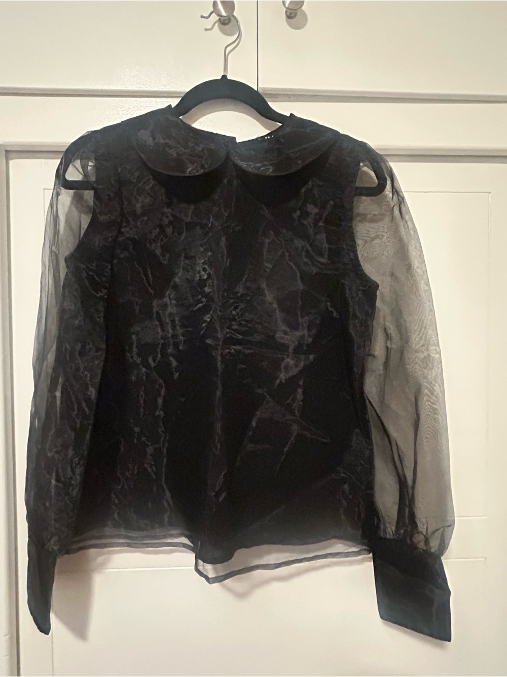 En Saison Black Sheer Sleeve Peter Pan Collar Blouse